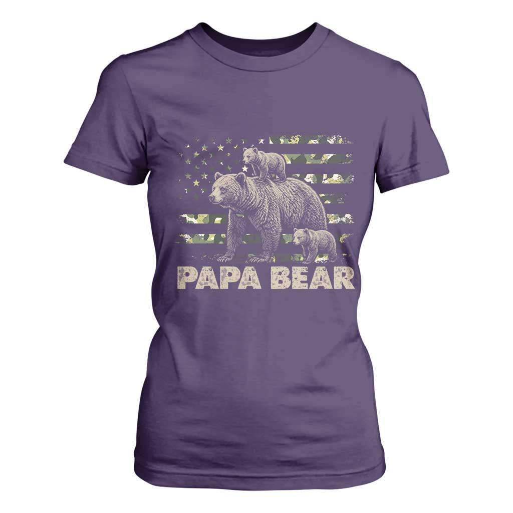 Papa Bear Father's Day T Shirt For Women Camouflage California Republic Flag Bear