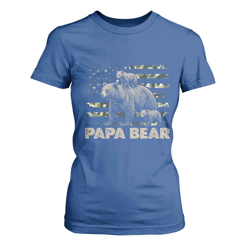 Papa Bear Father's Day T Shirt For Women Camouflage California Republic Flag Bear