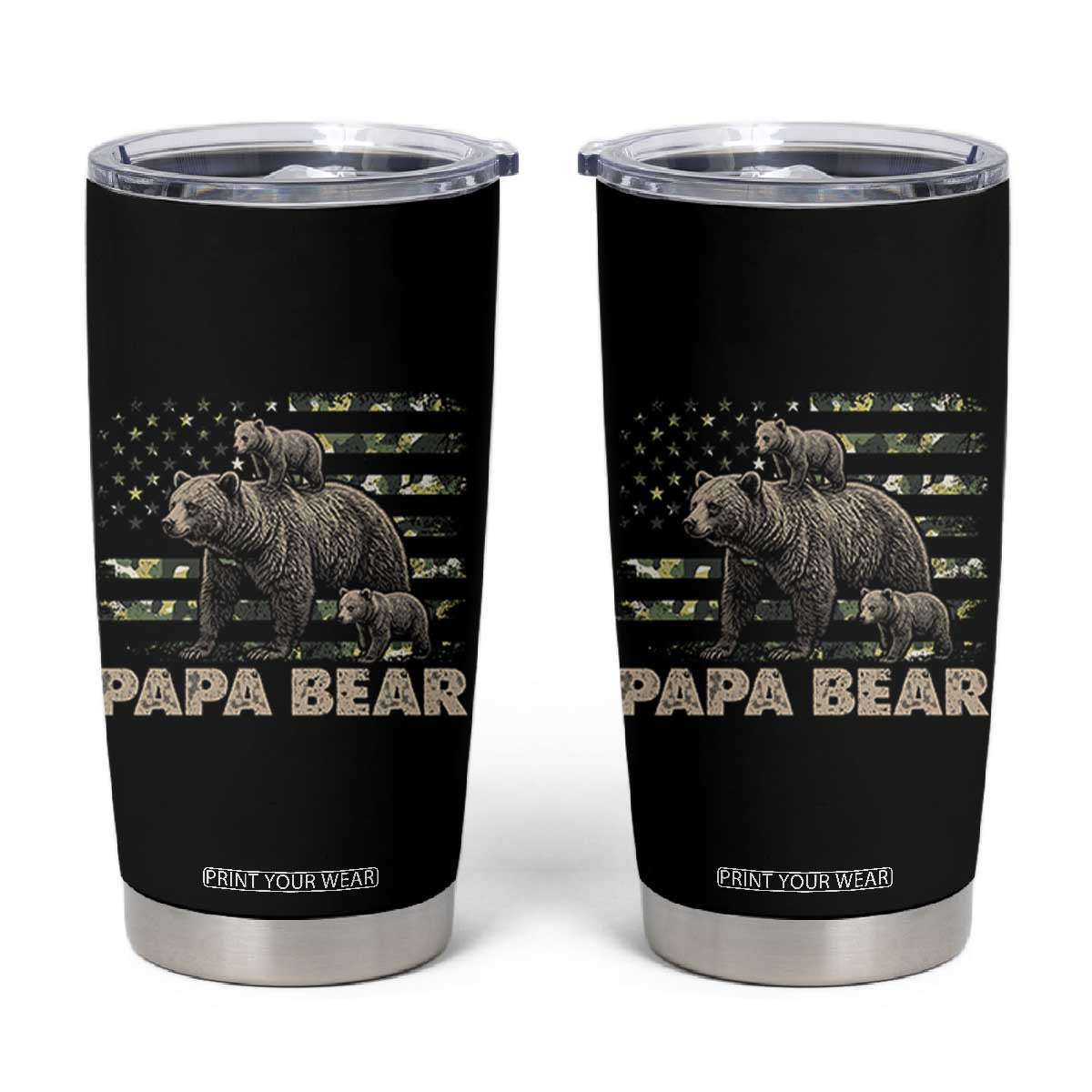 Papa Bear Father's Day Tumbler Cup Camouflage California Republic Flag Bear