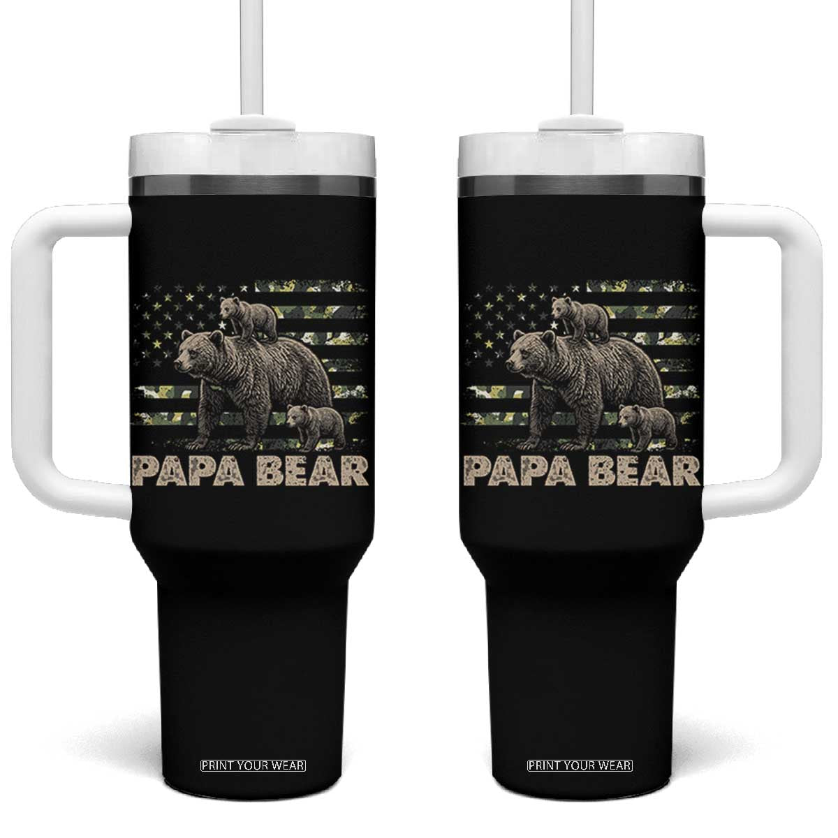 Papa Bear Father's Day Tumbler With Handle Camouflage California Republic Flag Bear
