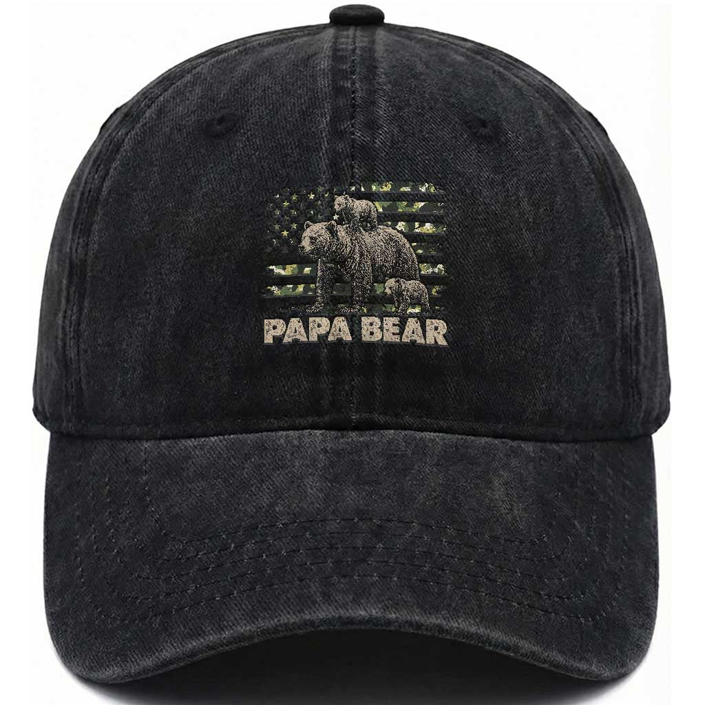 Papa Bear Father's Day Washed Cotton Baseball Cap Camouflage California Republic Flag Bear