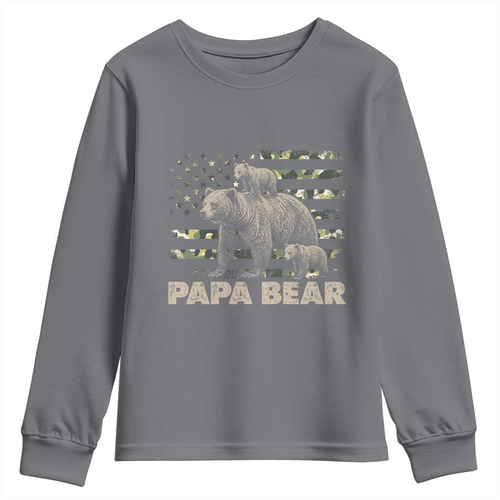 Papa Bear Father's Day Youth Sweatshirt Camouflage California Republic Flag Bear