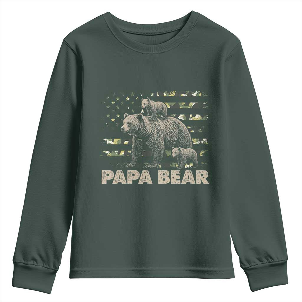 Papa Bear Father's Day Youth Sweatshirt Camouflage California Republic Flag Bear