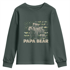 Papa Bear Father's Day Youth Sweatshirt Camouflage California Republic Flag Bear