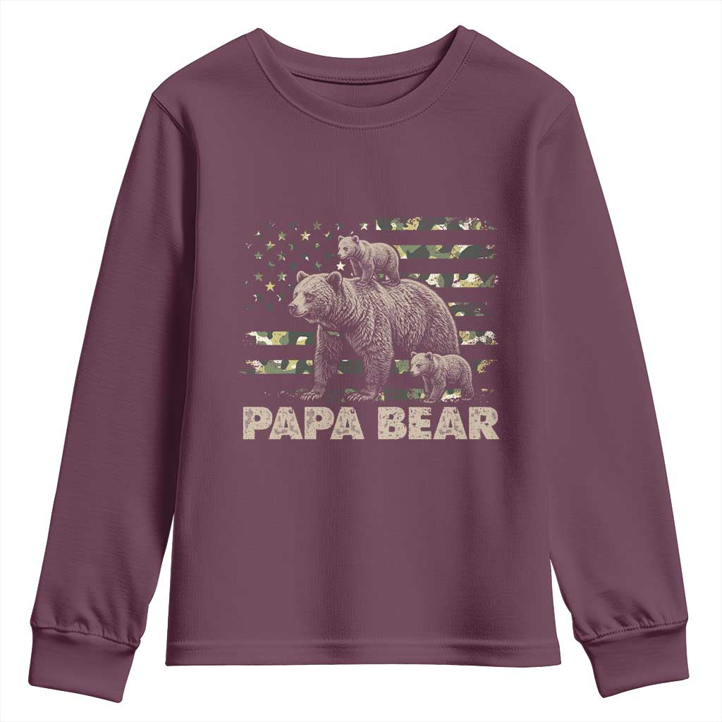 Papa Bear Father's Day Youth Sweatshirt Camouflage California Republic Flag Bear