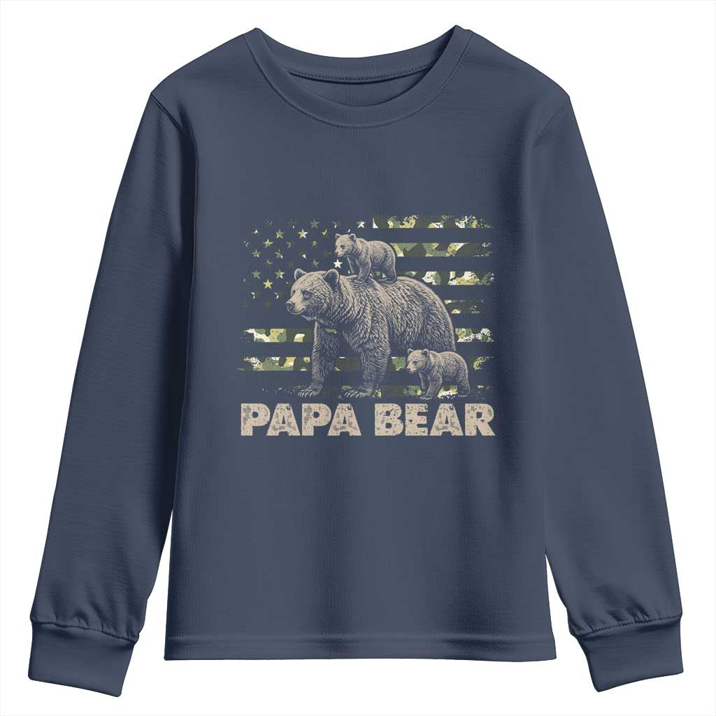 Papa Bear Father's Day Youth Sweatshirt Camouflage California Republic Flag Bear