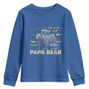 Papa Bear Father's Day Youth Sweatshirt Camouflage California Republic Flag Bear