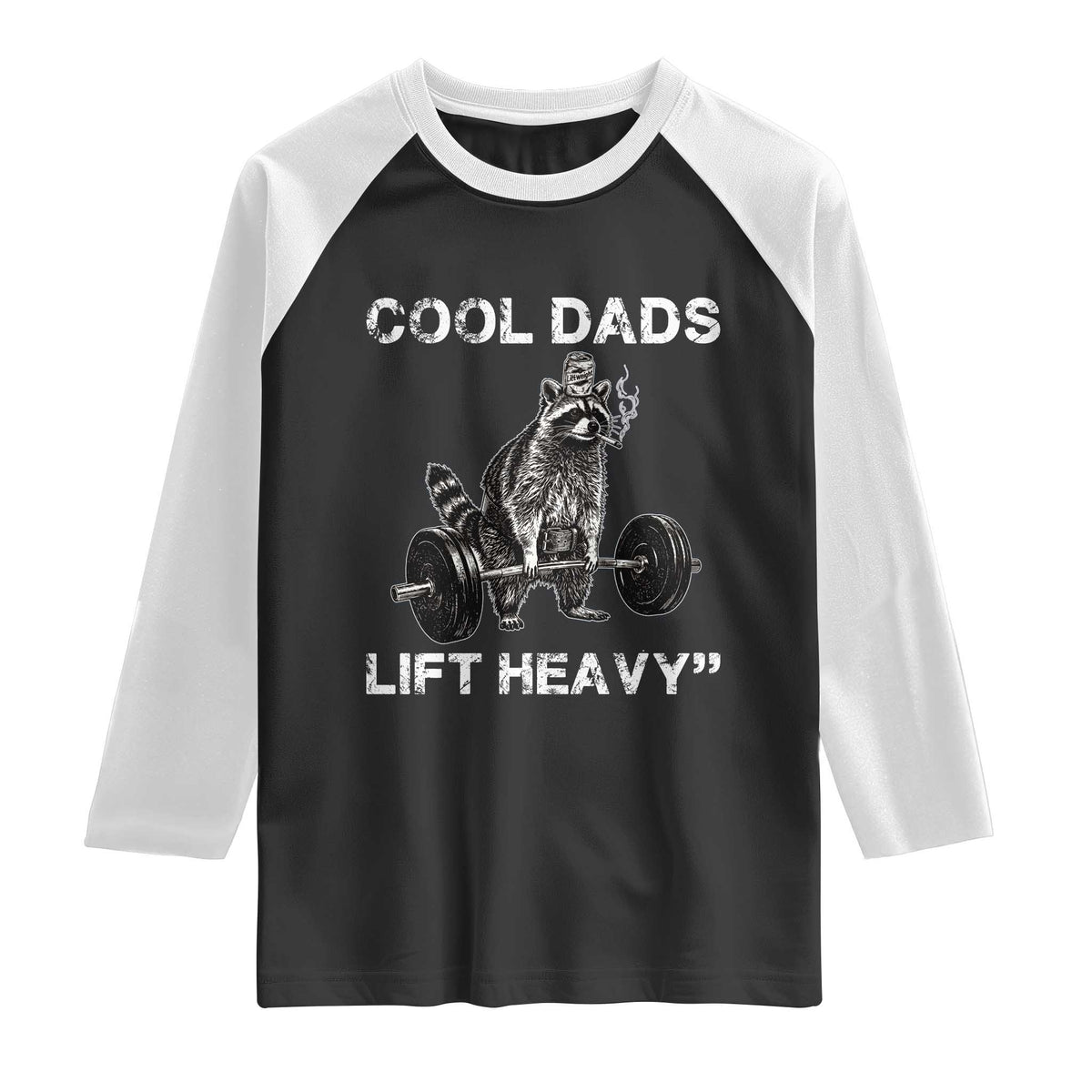 Cool Dads Lift Heavy Raglan Shirt Gym Dad Raccoon TS14 Black White Print Your Wear