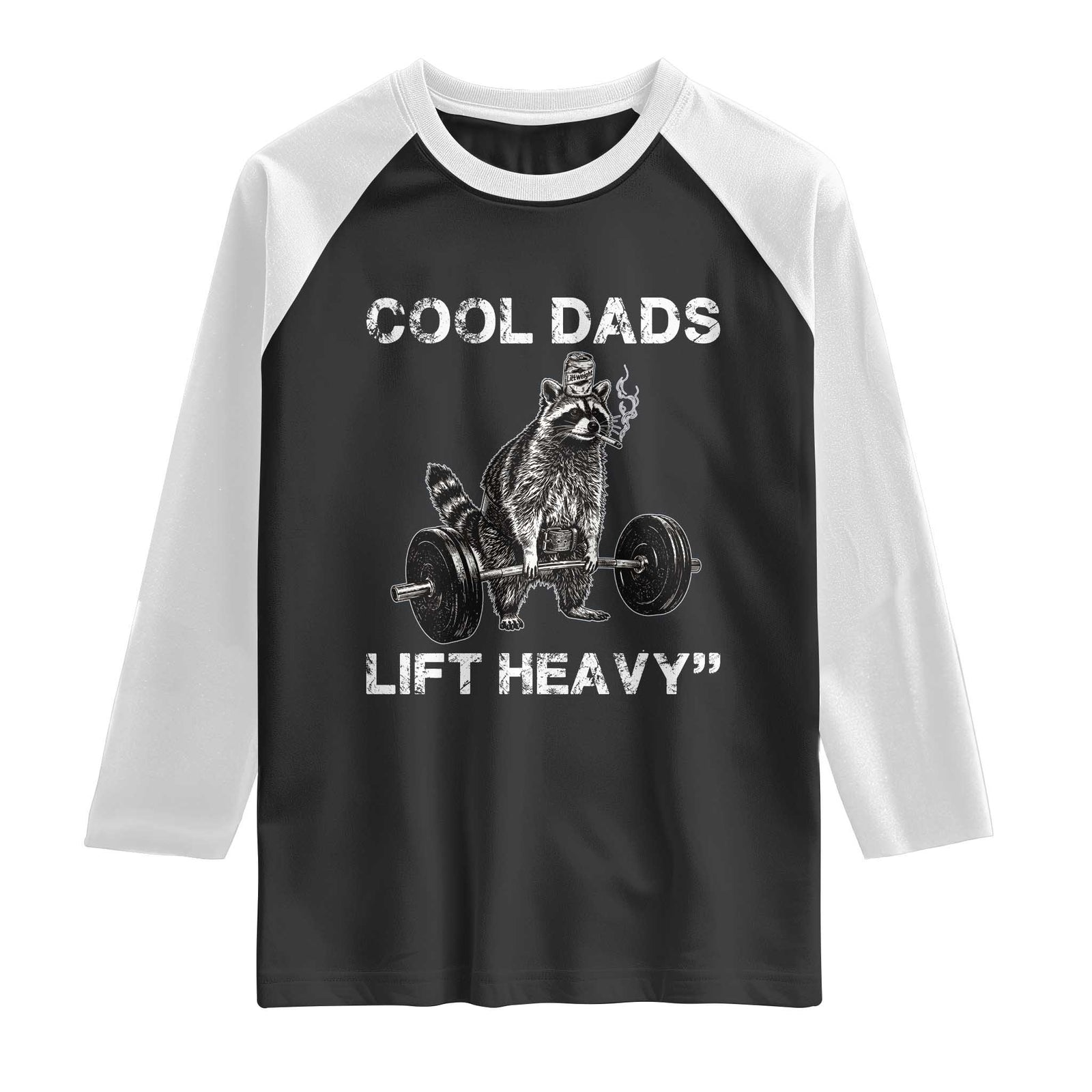 Cool Dads Lift Heavy Raglan Shirt Gym Dad Raccoon TS14 Black White Print Your Wear