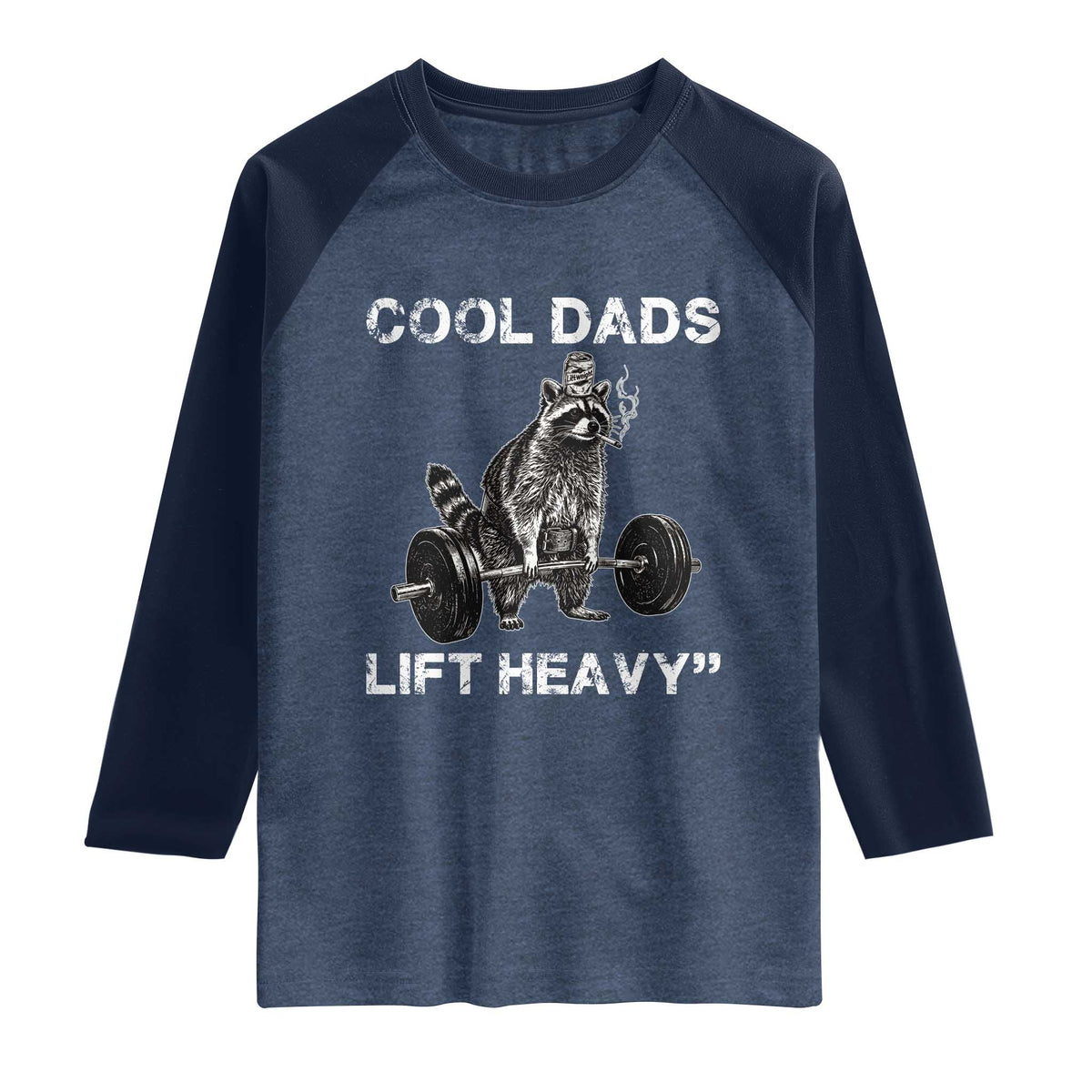 Cool Dads Lift Heavy Raglan Shirt Gym Dad Raccoon TS14 Heather Denim Navy Print Your Wear
