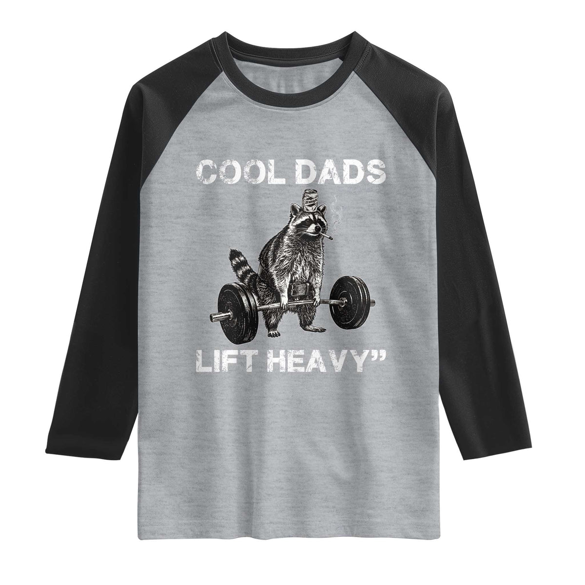 Cool Dads Lift Heavy Raglan Shirt Gym Dad Raccoon TS14 Heather Gray Black Print Your Wear
