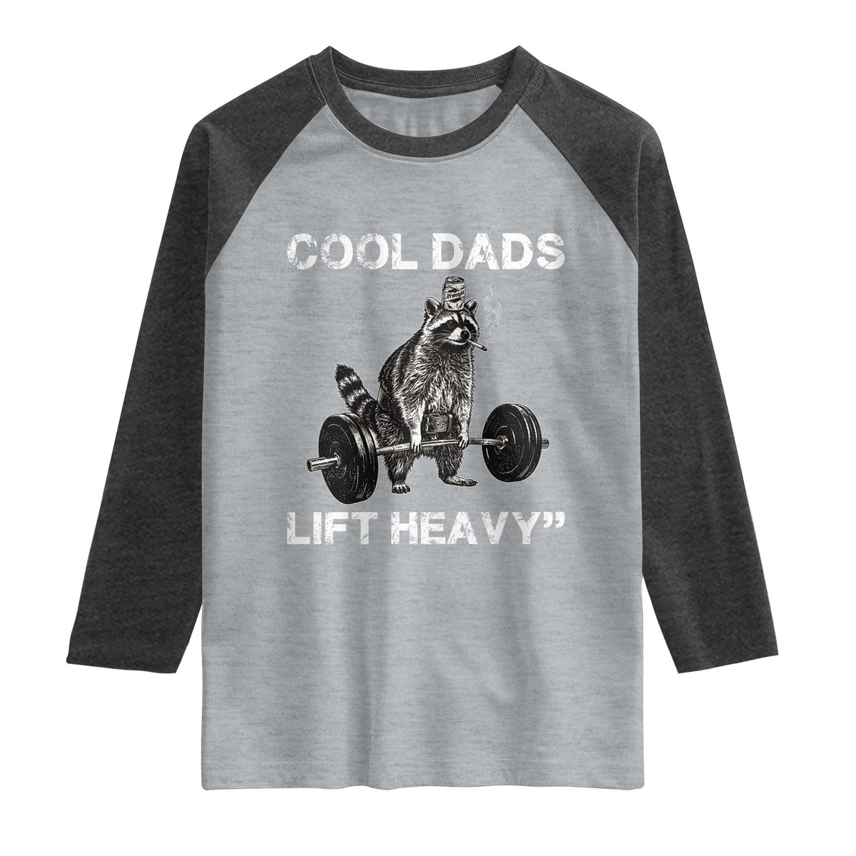 Cool Dads Lift Heavy Raglan Shirt Gym Dad Raccoon TS14 Heather Gray Heather Charcoal Print Your Wear