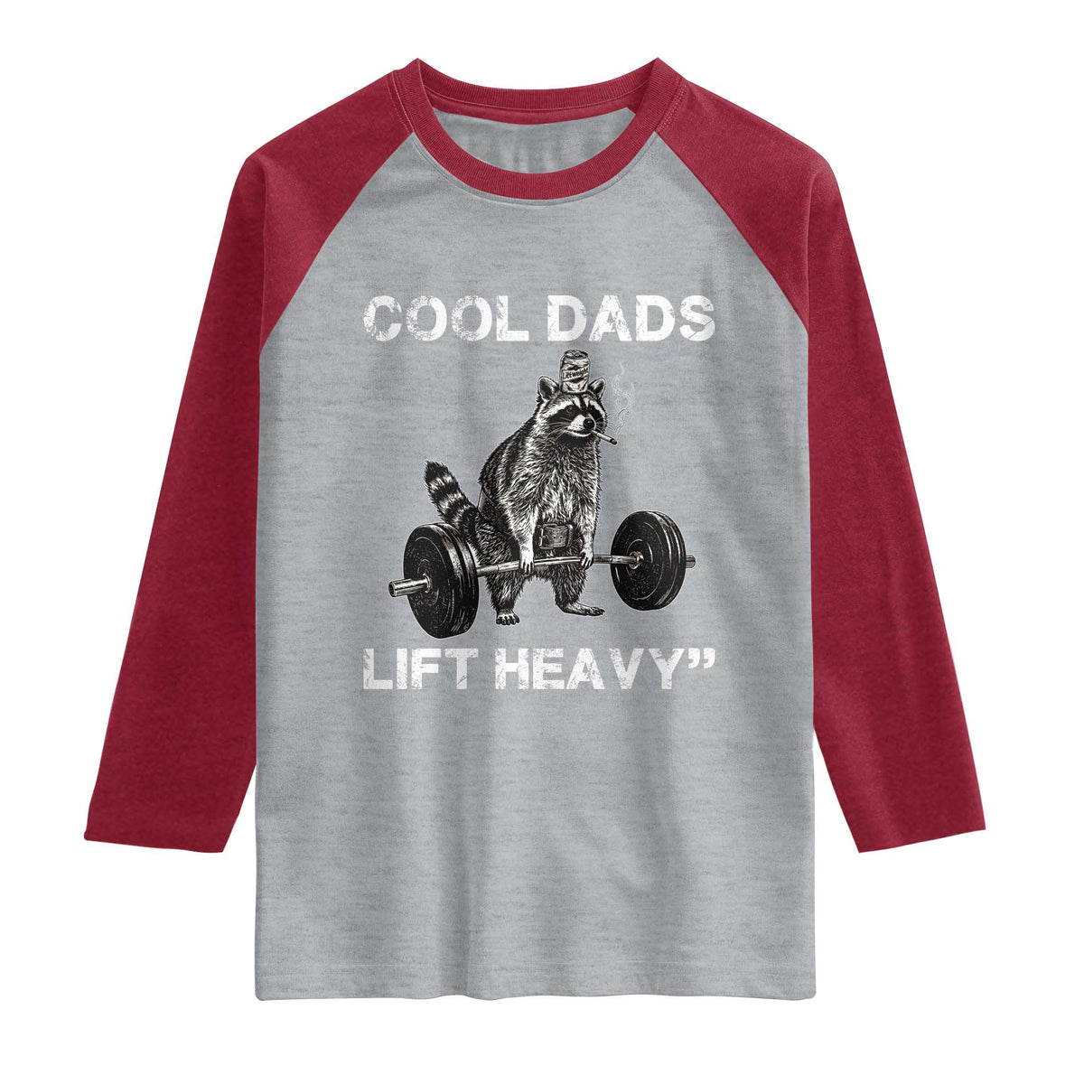 Cool Dads Lift Heavy Raglan Shirt Gym Dad Raccoon TS14 Heather Gray Heather Red Print Your Wear