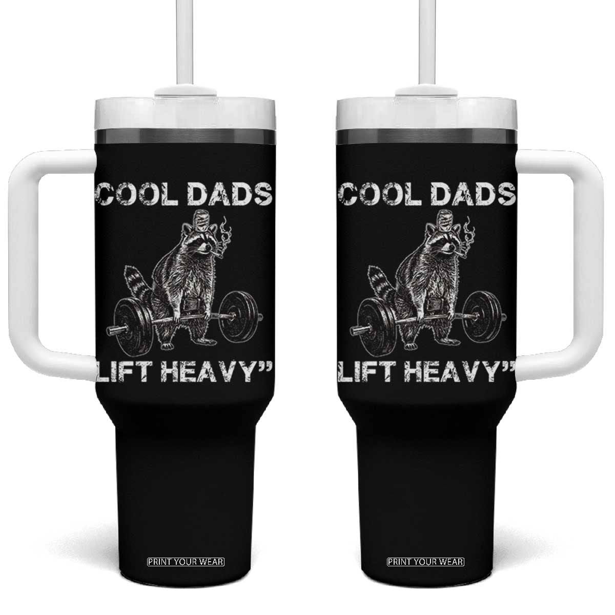 Cool Dads Lift Heavy Tumbler With Handle Gym Dad Raccoon TS14 One Size: 40 oz Black Print Your Wear