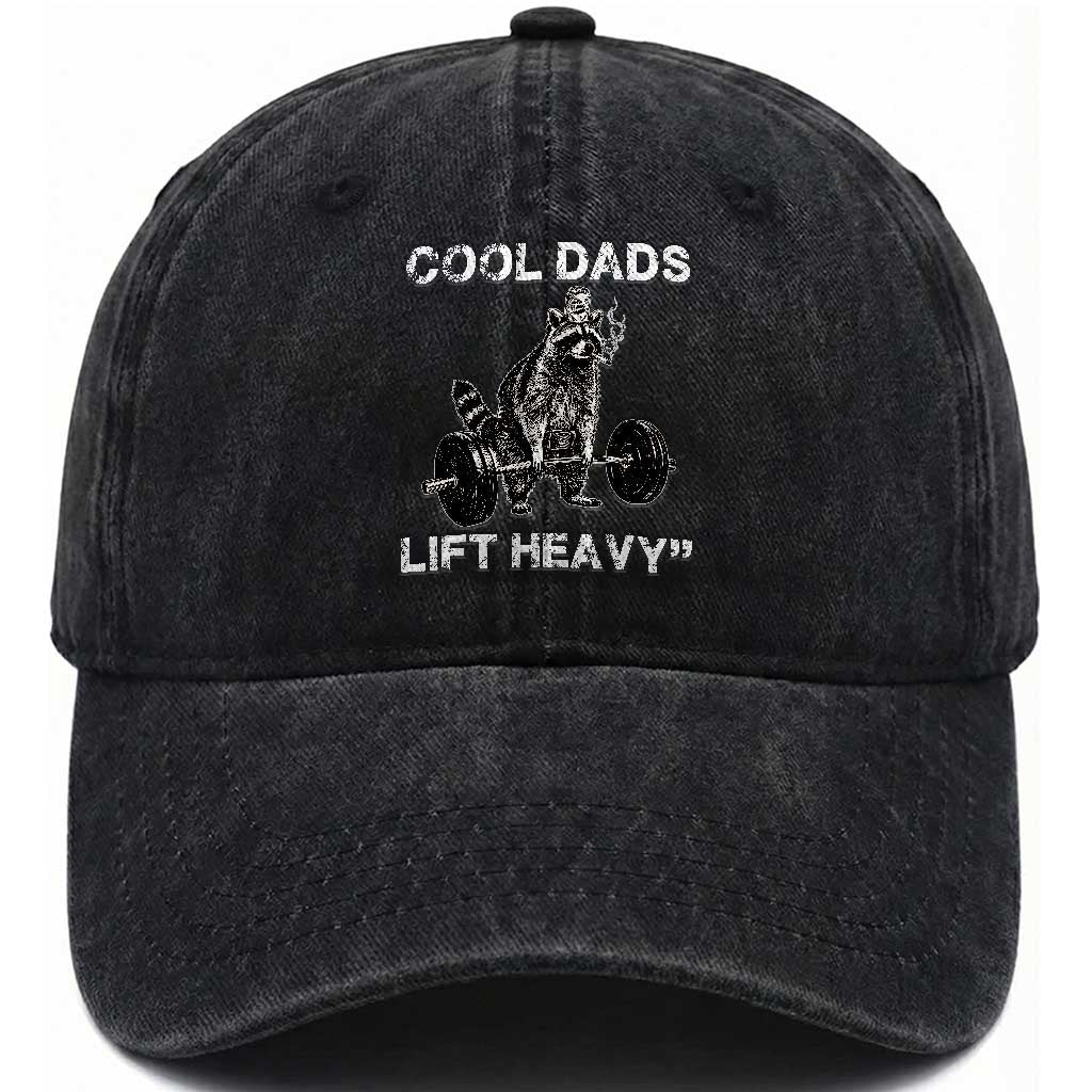 Cool Dads Lift Heavy Washed Cotton Baseball Cap Gym Dad Raccoon TS14 Print Your Wear