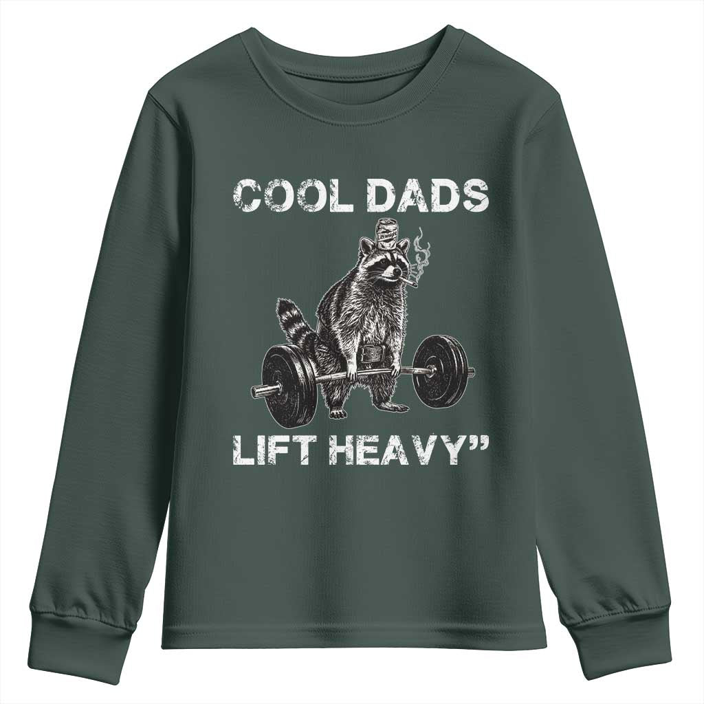 Cool Dads Lift Heavy Youth Sweatshirt Gym Dad Raccoon TS14 Dark Forest Green Print Your Wear