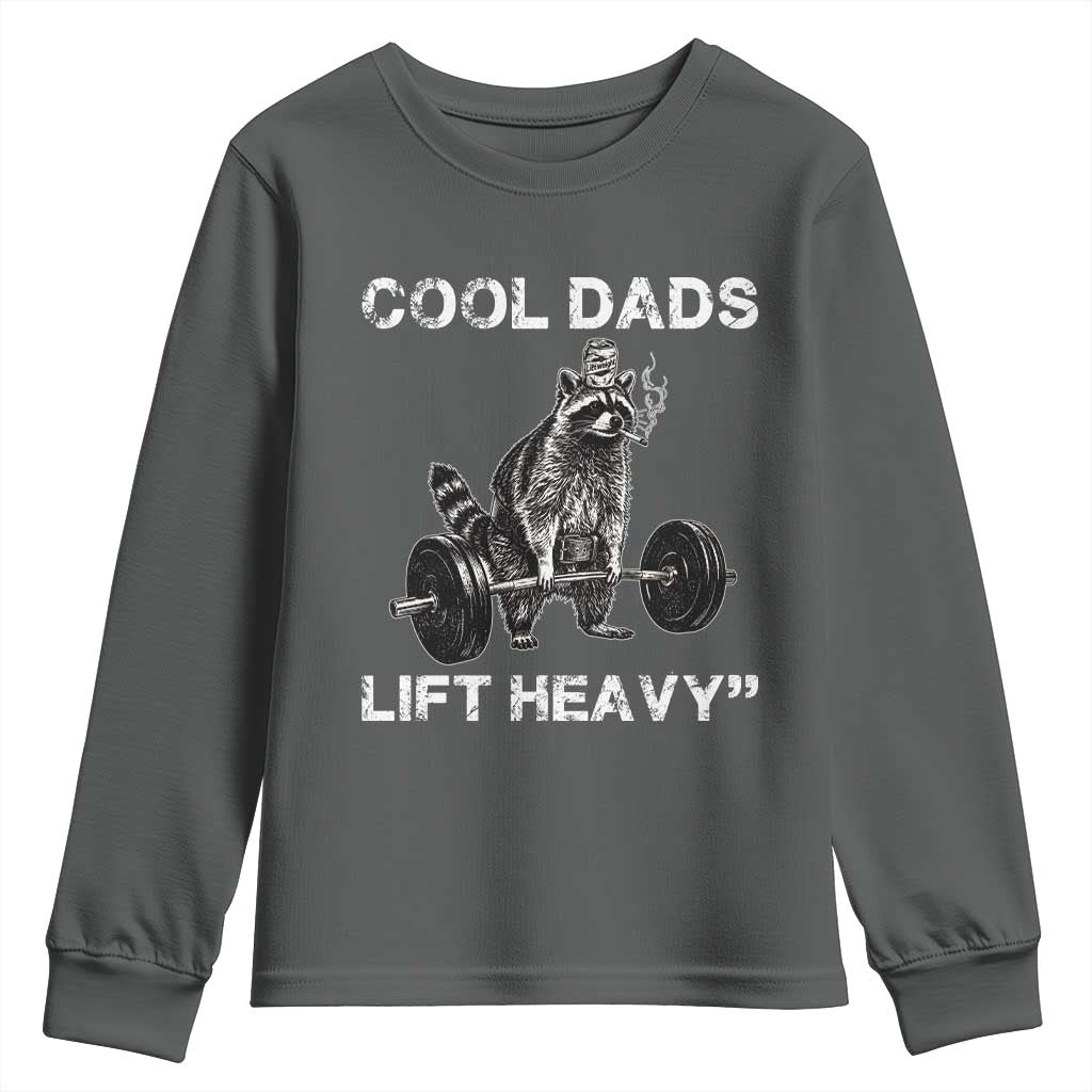 Cool Dads Lift Heavy Youth Sweatshirt Gym Dad Raccoon TS14 Dark Heather Print Your Wear