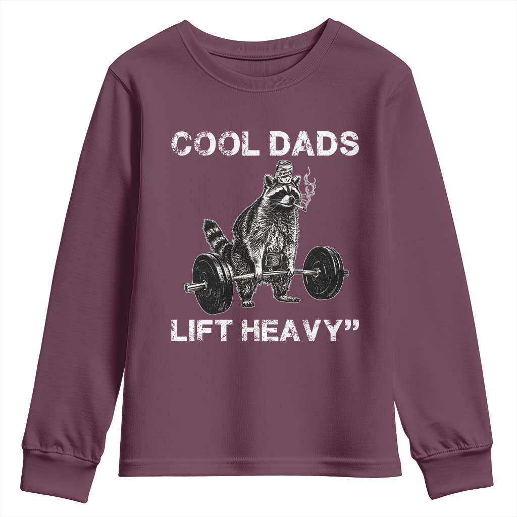 Cool Dads Lift Heavy Youth Sweatshirt Gym Dad Raccoon TS14 Maroon Print Your Wear