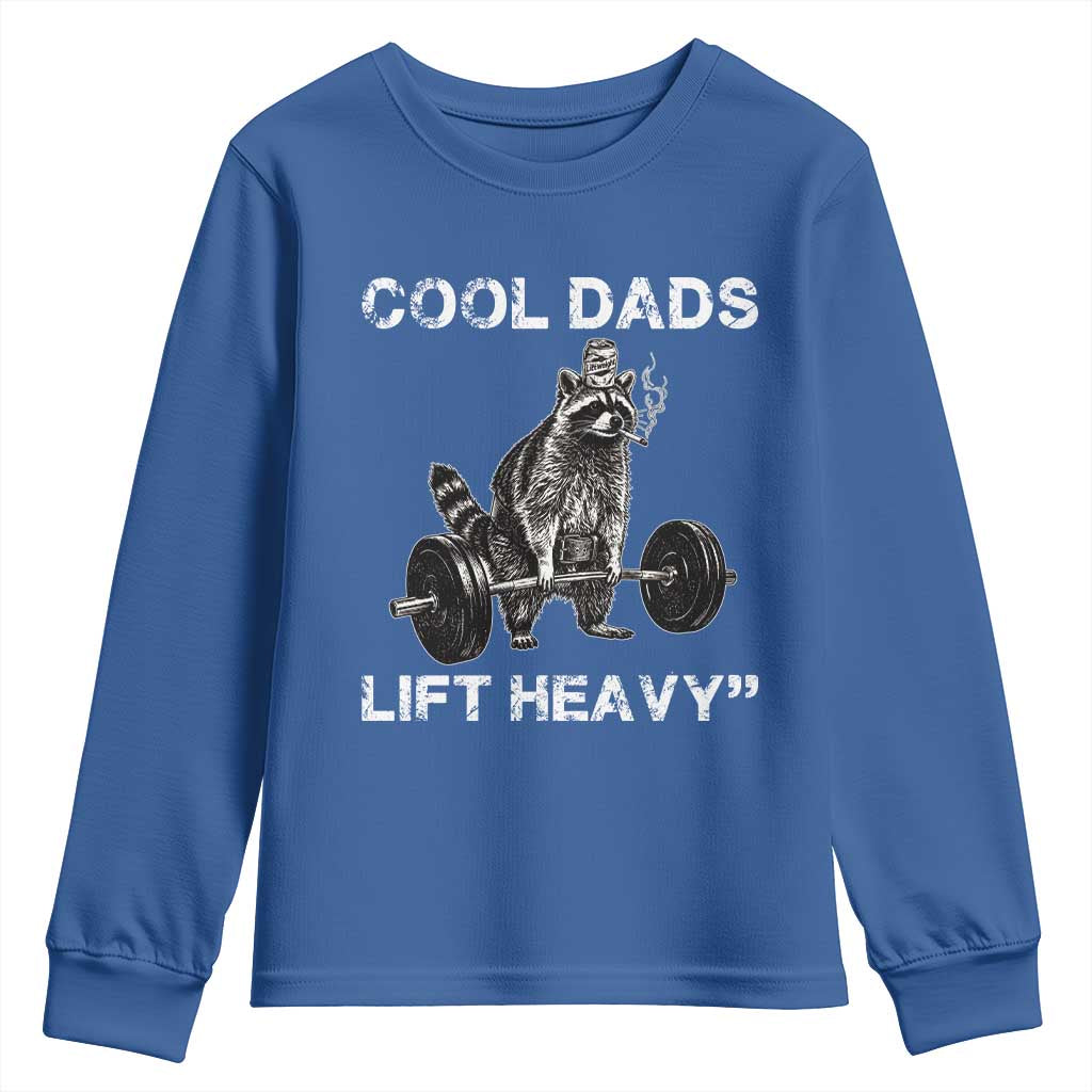 Cool Dads Lift Heavy Youth Sweatshirt Gym Dad Raccoon TS14 Royal Blue Print Your Wear