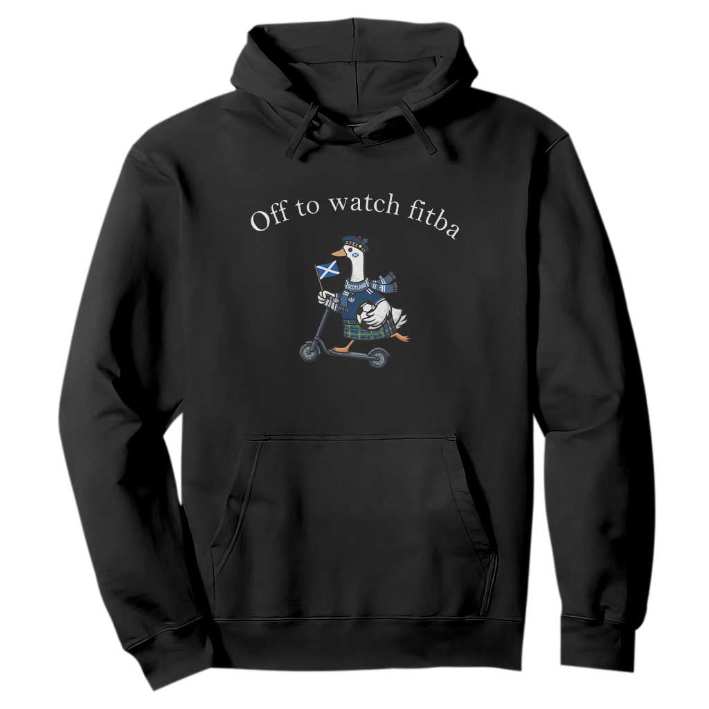 Off To Watch Fitba Hoodie Funny Scottish Goose Riding Scooter Football Fan
