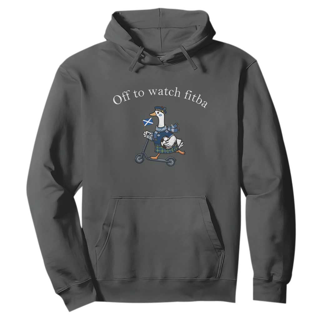 Off To Watch Fitba Hoodie Funny Scottish Goose Riding Scooter Football Fan