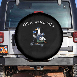 Off To Watch Fitba Spare Tire Cover Funny Scottish Goose Riding Scooter Football Fan
