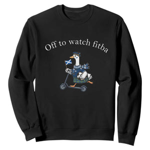 Off To Watch Fitba Sweatshirt Funny Scottish Goose Riding Scooter Football Fan