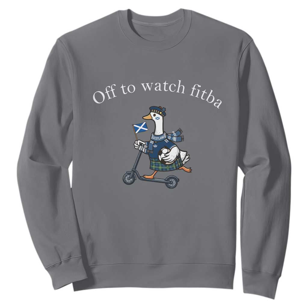 Off To Watch Fitba Sweatshirt Funny Scottish Goose Riding Scooter Football Fan