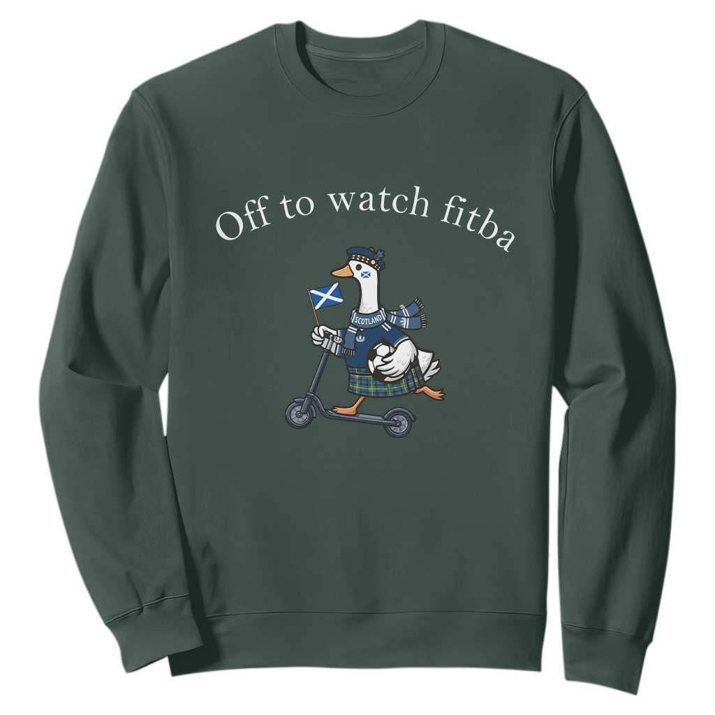 Off To Watch Fitba Sweatshirt Funny Scottish Goose Riding Scooter Football Fan