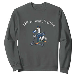 Off To Watch Fitba Sweatshirt Funny Scottish Goose Riding Scooter Football Fan