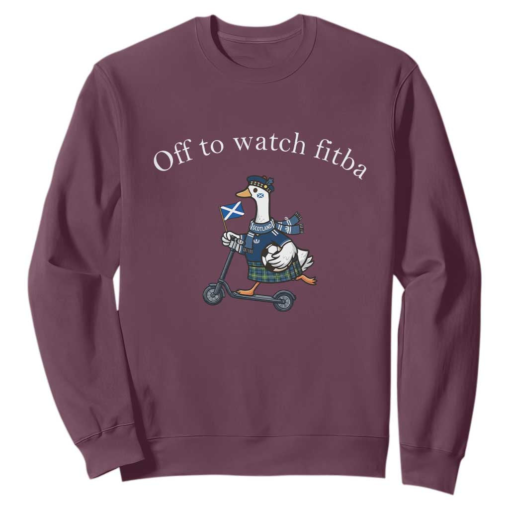 Off To Watch Fitba Sweatshirt Funny Scottish Goose Riding Scooter Football Fan
