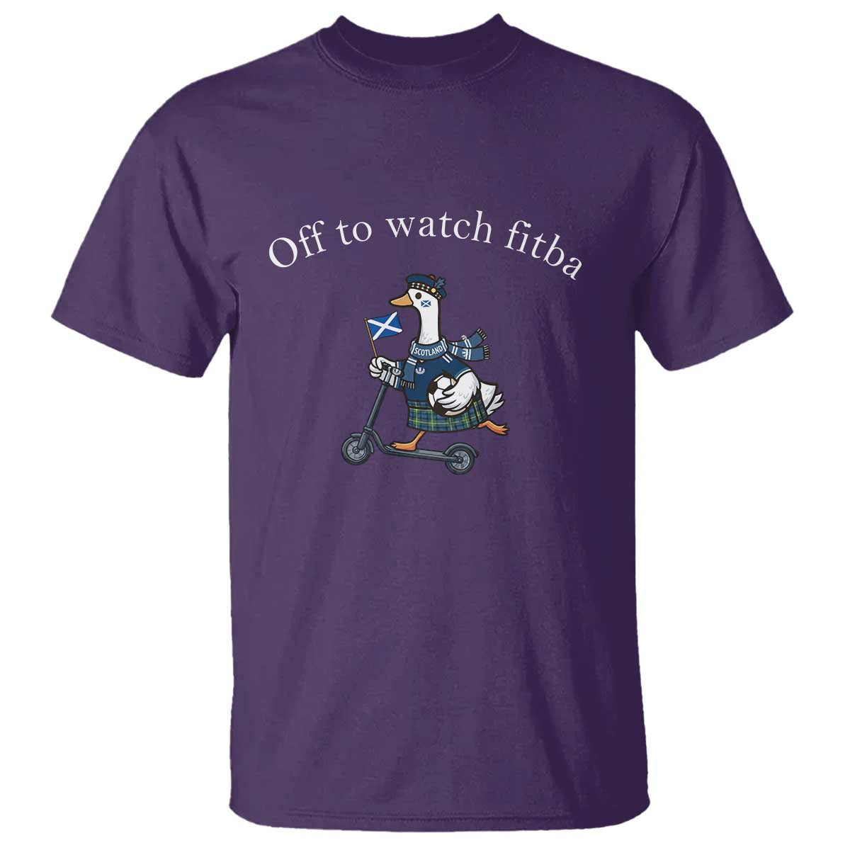Off To Watch Fitba T Shirt Funny Scottish Goose Riding Scooter Football Fan