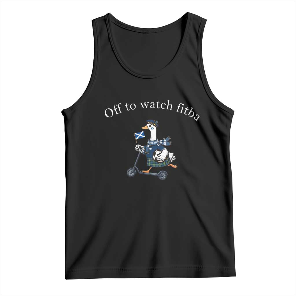 Off To Watch Fitba Tank Top Funny Scottish Goose Riding Scooter Football Fan TS14 Black Print Your Wear