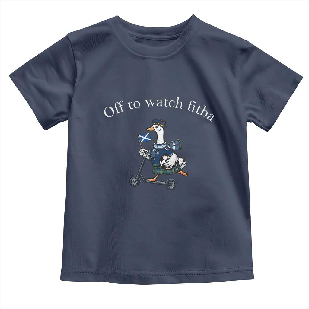 Off To Watch Fitba Toddler T Shirt Funny Scottish Goose Riding Scooter Football Fan