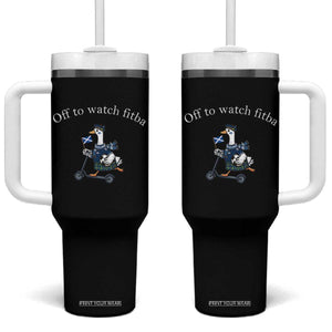 Off To Watch Fitba Tumbler With Handle Funny Scottish Goose Riding Scooter Football Fan