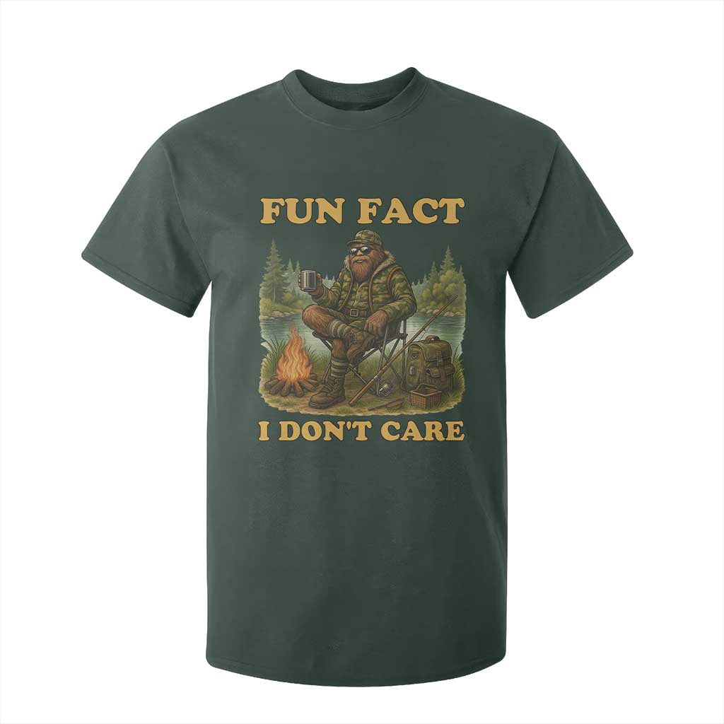 Funny Bigfoot Sarcastic T Shirt For Kid Fun Fact I Don Not Care Sasquatch Camping TS14 Dark Forest Green Print Your Wear