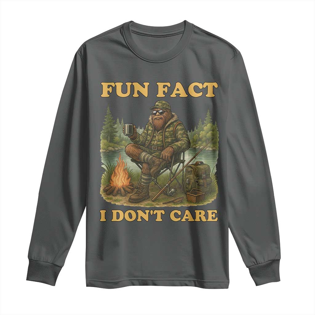 Funny Bigfoot Sarcastic Long Sleeve Shirt Fun Fact I Don Not Care Sasquatch Camping TS14 Dark Heather Print Your Wear