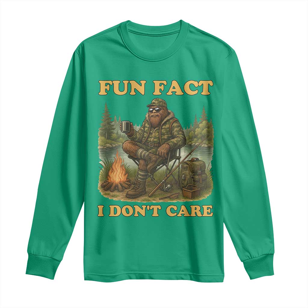 Funny Bigfoot Sarcastic Long Sleeve Shirt Fun Fact I Don Not Care Sasquatch Camping TS14 Irish Green Print Your Wear