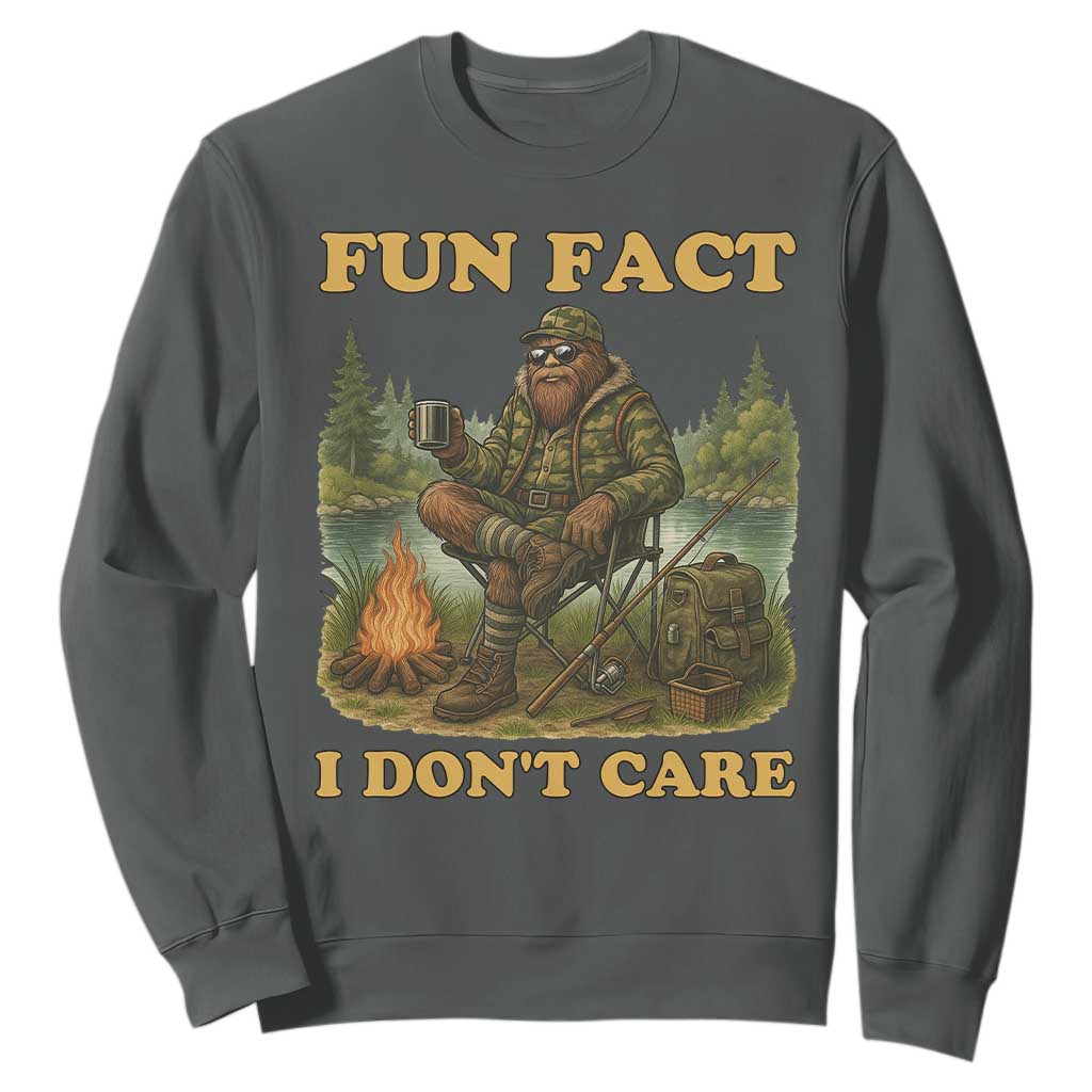 Funny Bigfoot Sarcastic Sweatshirt Fun Fact I Don Not Care Sasquatch Camping TS14 Dark Heather Print Your Wear