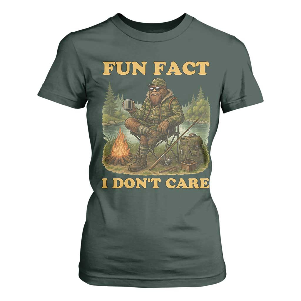 Funny Bigfoot Sarcastic T Shirt For Women Fun Fact I Don Not Care Sasquatch Camping TS14 Dark Forest Green Print Your Wear