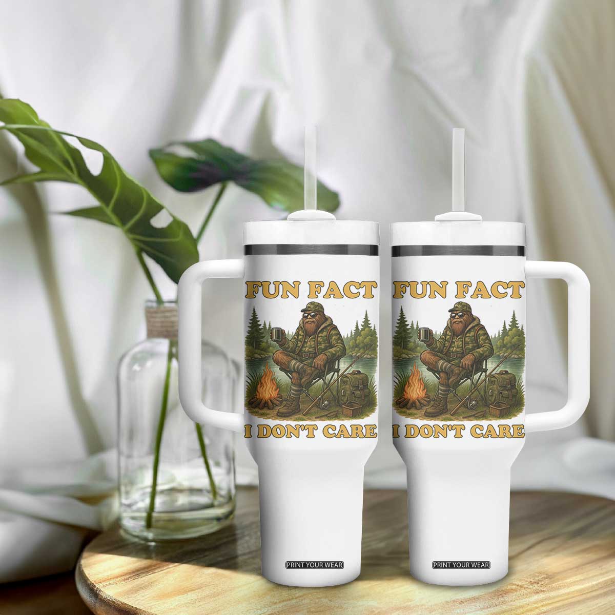 Funny Bigfoot Sarcastic Tumbler With Handle Fun Fact I Don Not Care Sasquatch Camping TS14 Print Your Wear