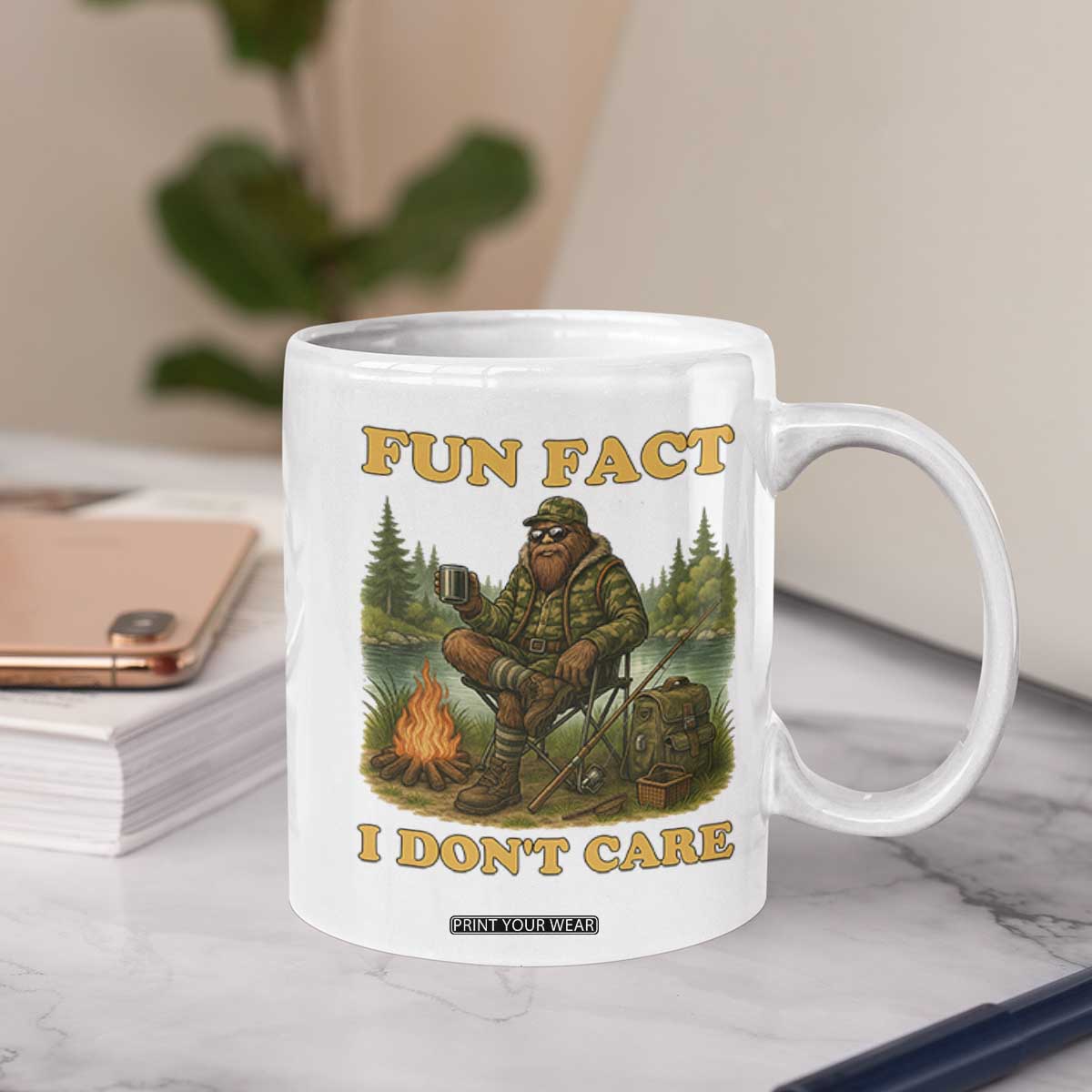 Funny Bigfoot Sarcastic Coffee Mug Fun Fact I Don Not Care Sasquatch Camping TS14 Print Your Wear