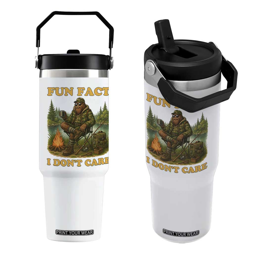 Funny Bigfoot Sarcastic Flip Straw Tumbler Fun Fact I Don Not Care Sasquatch Camping TS14 One Size: 30 oz White Print Your Wear