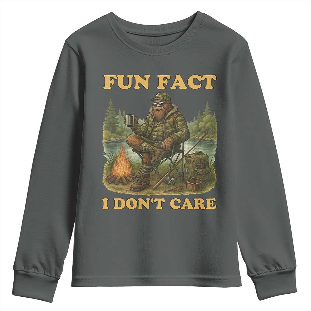 Funny Bigfoot Sarcastic Youth Sweatshirt Fun Fact I Don Not Care Sasquatch Camping TS14 Dark Heather Print Your Wear