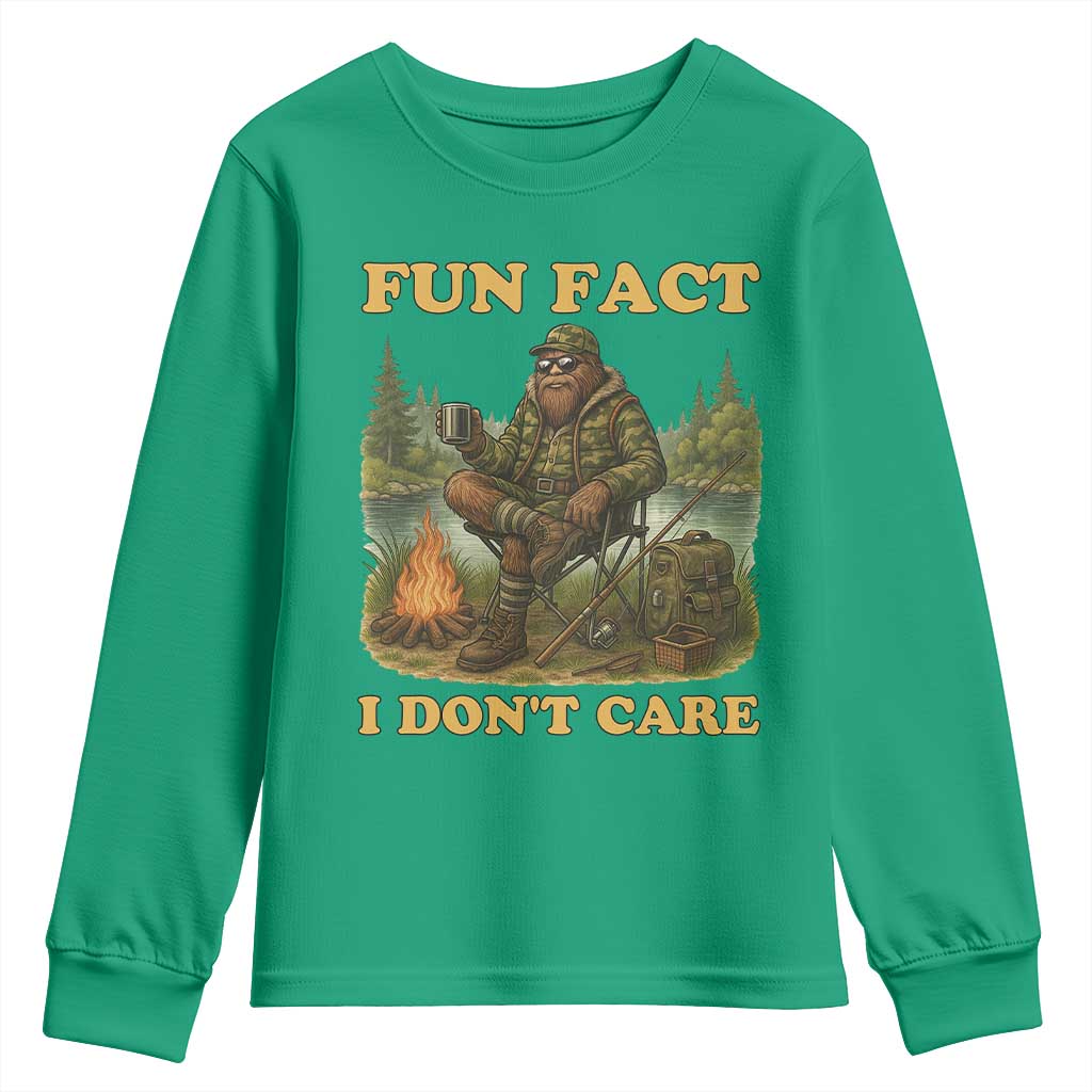 Funny Bigfoot Sarcastic Youth Sweatshirt Fun Fact I Don Not Care Sasquatch Camping TS14 Irish Green Print Your Wear