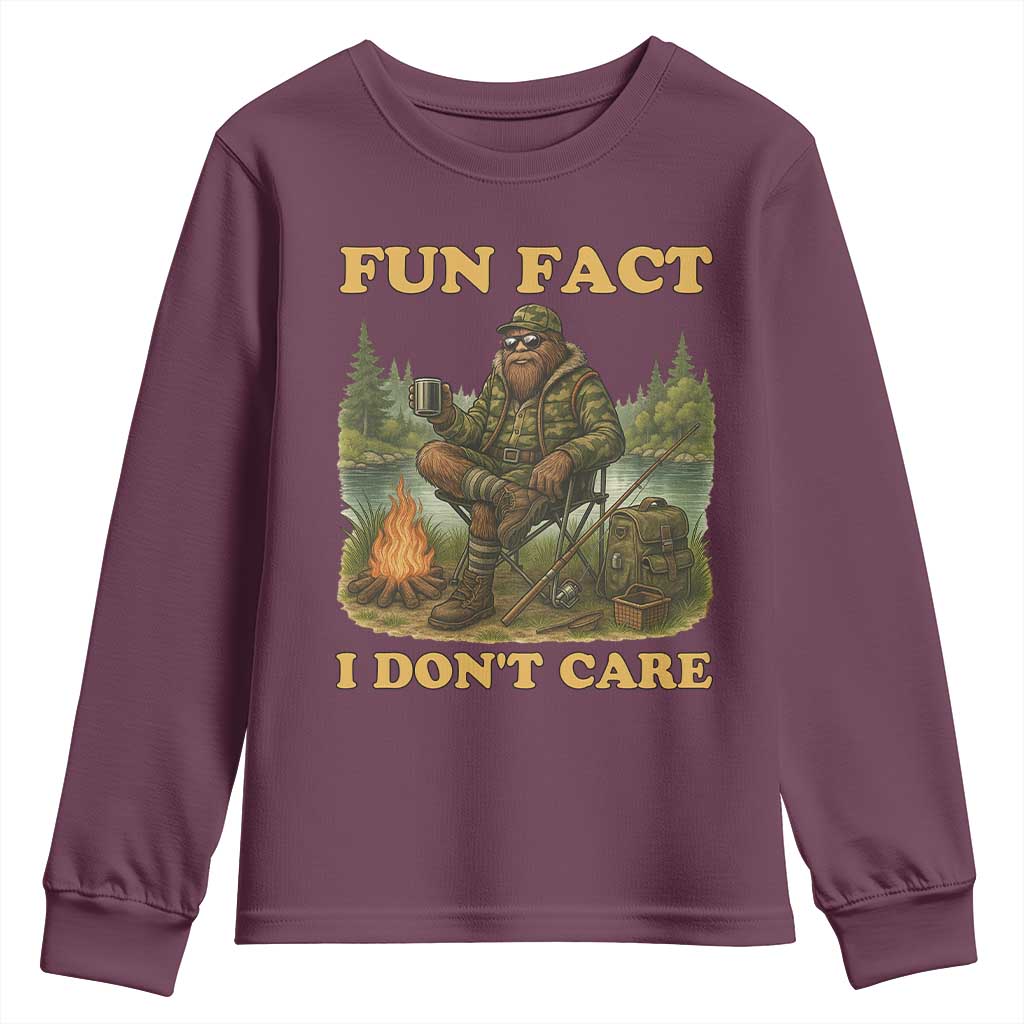 Funny Bigfoot Sarcastic Youth Sweatshirt Fun Fact I Don Not Care Sasquatch Camping TS14 Maroon Print Your Wear