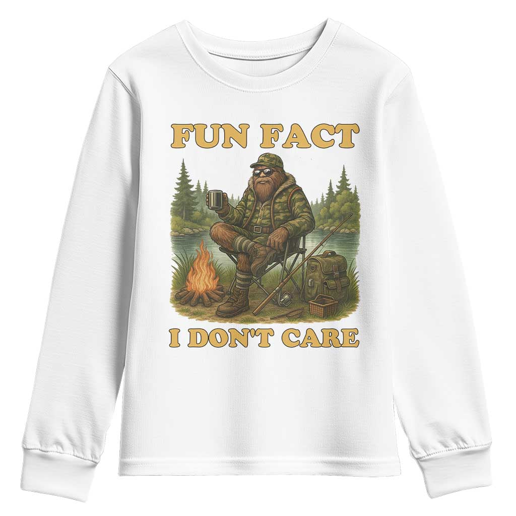 Funny Bigfoot Sarcastic Youth Sweatshirt Fun Fact I Don Not Care Sasquatch Camping TS14 White Print Your Wear