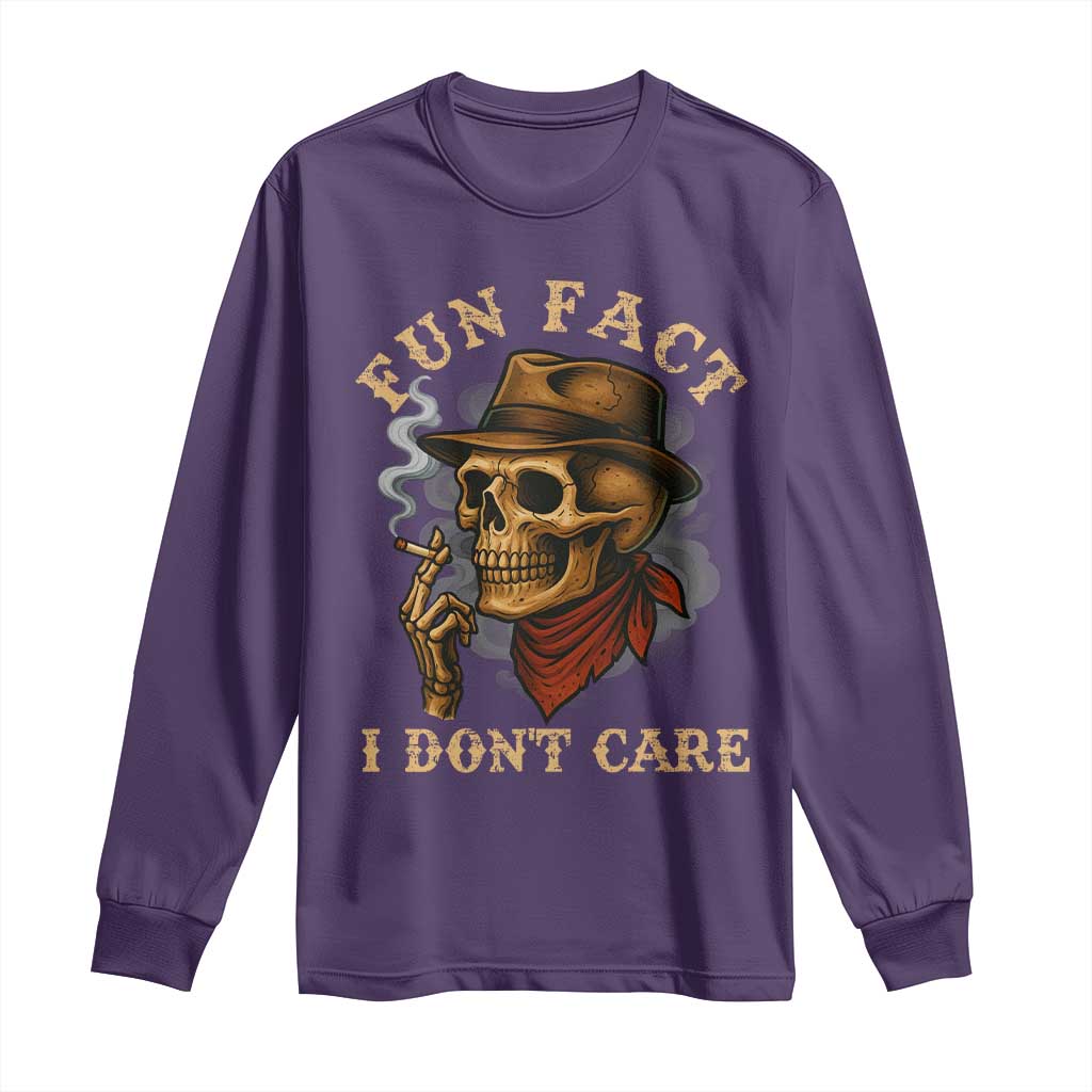 Funny Skull Sarcastic Long Sleeve Shirt Fun Fact I Don Not Care TS14 Purple Print Your Wear