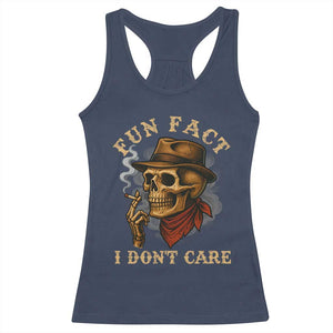 Funny Skull Sarcastic Racerback Tank Top Fun Fact I Don Not Care TS14 Navy Print Your Wear