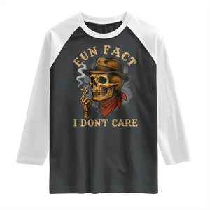 Funny Skull Sarcastic Raglan Shirt Fun Fact I Don Not Care TS14 Black White Print Your Wear